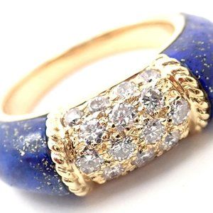 Authentic! Van Cleef & Arpels 18k Yellow Gold Diamond Lapis Philippine Band Ring